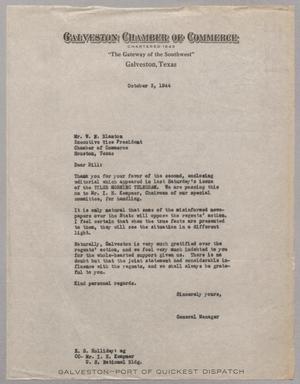 [Letter from E. S. Holliday to W. N. Blanton, October 3, 1944]