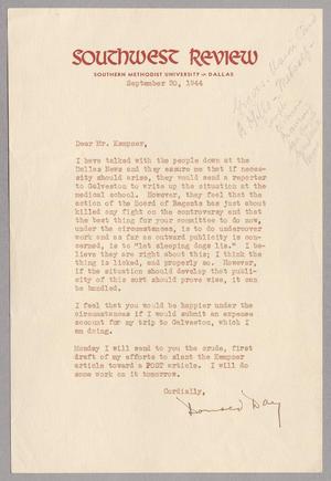 [Letter from Donald Day to I. H. Kempner, September 30, 1944]