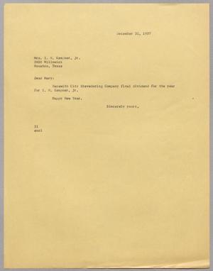[Letter from Harris Leon Kempner to Mary Josephine Kempner, December 31, 1957]