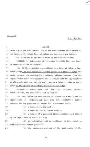 81st Texas Legislature, Senate Bill 281, Chapter 465