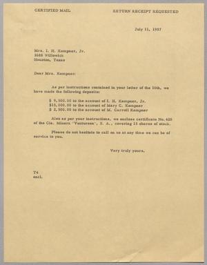 [Letter from T. E. Taylor to Mary Josephine Carroll, July 11, 1957]