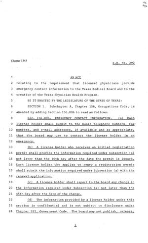 81st Texas Legislature, Senate Bill 292, Chapter 1345