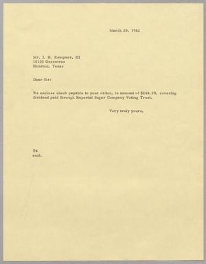 [Letter from T. E. Taylor to Isaac Herbert Kempner, III, March 20, 1962]