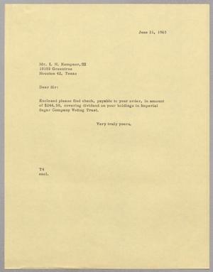 [Letter from T. E. Taylor to Isaac Herbert Kempner, III, June 21, 1963]