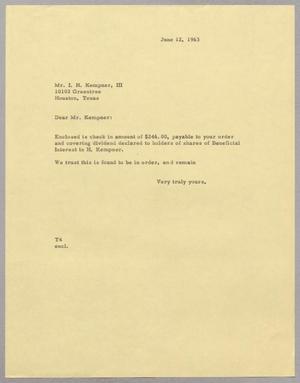 [Letter from T. E. Taylor to Isaac Herbert Kempner, III, June 12, 1963]