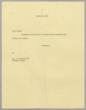[Letter from Harris Leon Kempner to Isaac Herbert Kempner, III, March 30, 1964]