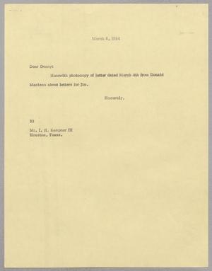 [Letter from Harris Leon Kempner to Isaac Herbert Kempner III, March 6, 1964]
