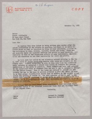 [Letter from Leonard R. Sussman, November 12, 1958]