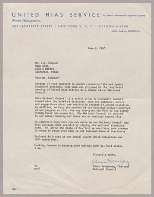 [Letter from Edwin Rosenberg to Mr. I. H. Kempner, June 9, 1958]