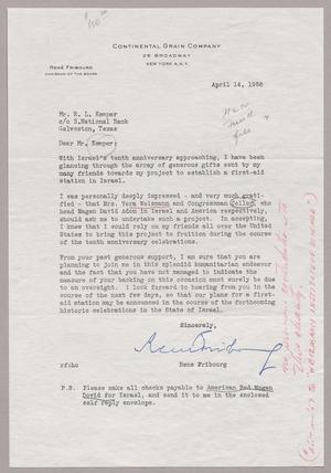 [Letter from Rene Fribourg to Mr. R. L. Kempner, April 14, 1958]
