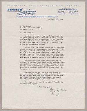 [Letter from William Zukerman to Mr. I. H. Kempner, February 12, 1958]