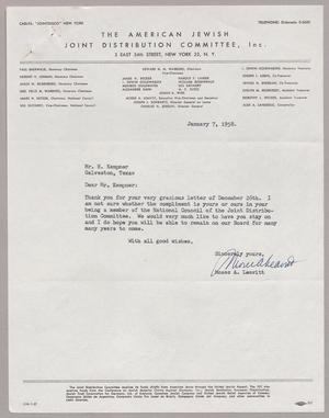 [Letter from Moses A. Leavitt to Mr. I. H. Kempner, January 7, 1958]