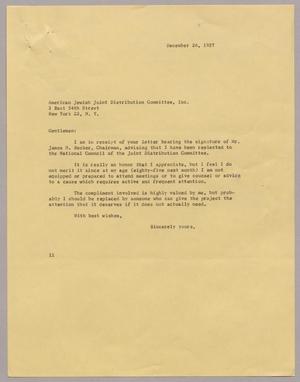 [Letter from I. H. Kempner, December 26, 1957]