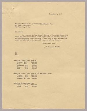 [Letter from I. H. Kempner, December 4, 1959]