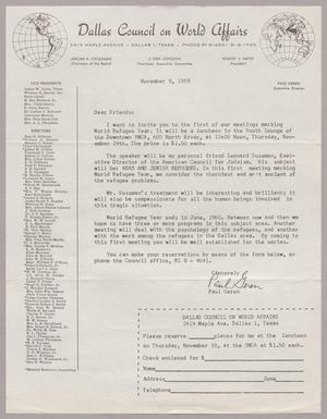 [Letter from the Dallas Council on World Affairs, November 9, 1959]