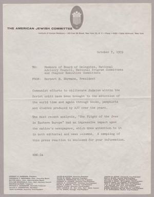 [Letter from Hebert B. Ehrmann, October 7, 1959]