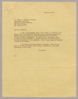 [Letter from Mr. I. H. Kempner to Mr. Simon H. Rifkind, March 24, 1959]