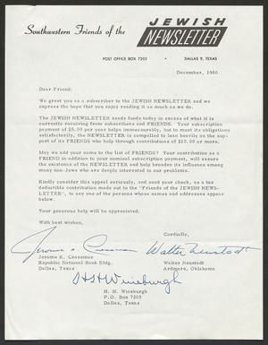 [Letter from Jerome K. Crossman, Walter Neustadt and H. H. Wineburgh, December, 1960]