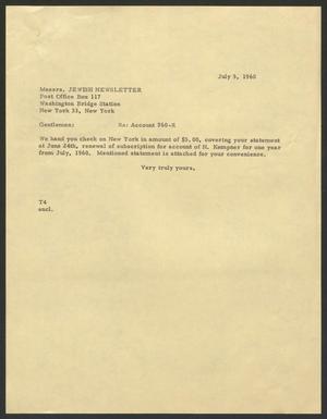 [Letter from T. E. Taylor, July 5, 1960]