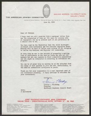 [Letter from Irving L. Goldberg, June 16, 1960]