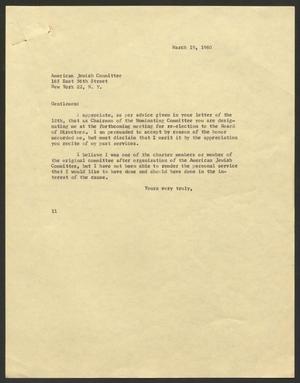 [Letter from Mr. I. H. Kempner, March 19, 1960]
