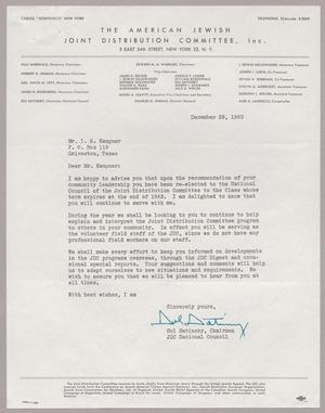 [Letter from Sol Satinsky to Mr. I. H. Kempner, December 29, 1960]