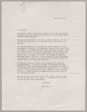 [Letter from Jesse James to Harris Leon Kempner, April 28, 1961]