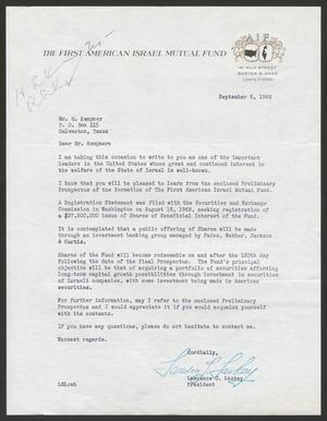 [Letter from Lawrence G. Laskey to Mr. I. H. Kempner, September 5, 1962]