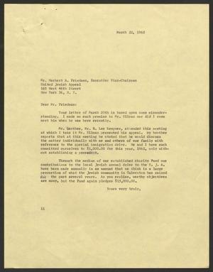 [Letter from Mr. I. H. Kempner to Mr. Herbert A. Friedman, March 22, 1962]