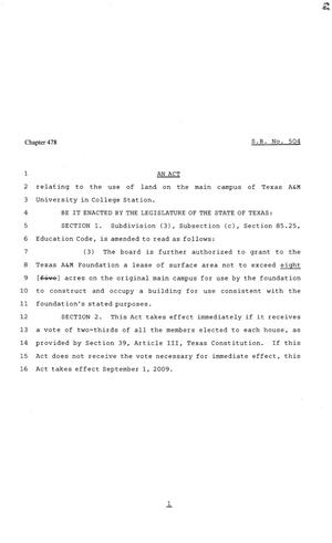 81st Texas Legislature, Senate Bill 504, Chapter 478