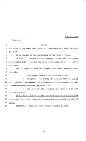 81st Texas Legislature, Senate Bill 521, Chapter 744