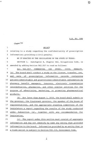 81st Texas Legislature, Senate Bill 646, Chapter 752