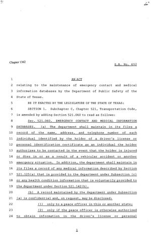 81st Texas Legislature, Senate Bill 652, Chapter 1362
