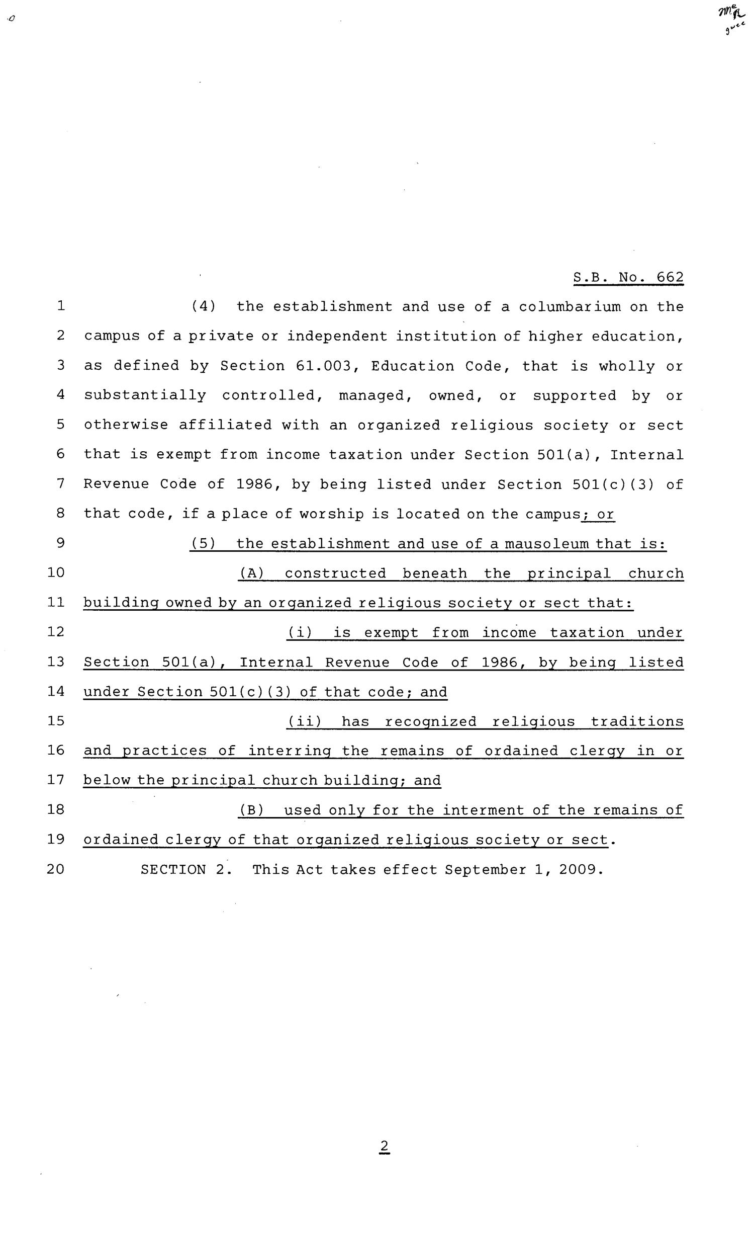 81st Texas Legislature, Senate Bill 662, Chapter 487
                                                
                                                    [Sequence #]: 2 of 3
                                                