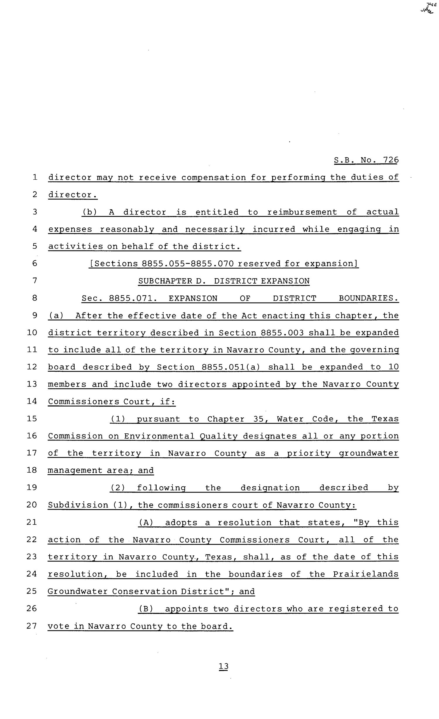 81st Texas Legislature, Senate Bill 726, Chapter 1208
                                                
                                                    [Sequence #]: 13 of 19
                                                