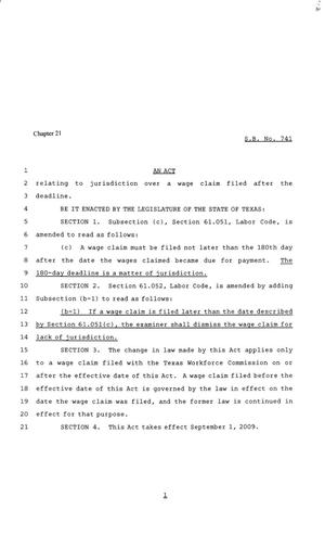 81st Texas Legislature, Senate Bill 741, Chapter 21