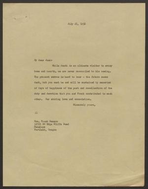 Primary view of object titled '[Letter from I. H. Kempner to Mrs. Frank Besson - July 21, 1956]'.