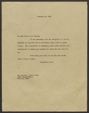 [Letter from I. H. Kempner to Fannie and Stanley Blum - January 16, 1956]