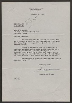 [Letter from Alex L. ter Braake to I. H. Kempner - December 11, 1956]