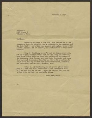[Letter from I. H. Kempner to Bradshaw's - November 3, 1956]