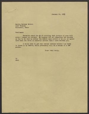 [Letter from I. H. Kempner to Martin Belcher Motors - January 10, 1956]
