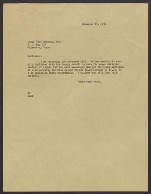 [Letter from I. H. Kempner to Cedar Cove Beverage Pool - November 12, 1956]