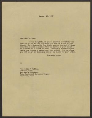 [Letter from I. H. Kempner to Mrs. Leila D. Coffman - January 16, 1956]