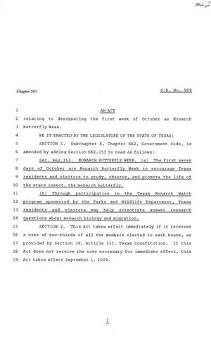 Primary view of object titled '81st Texas Legislature, Senate Bill 909, Chapter 501'.