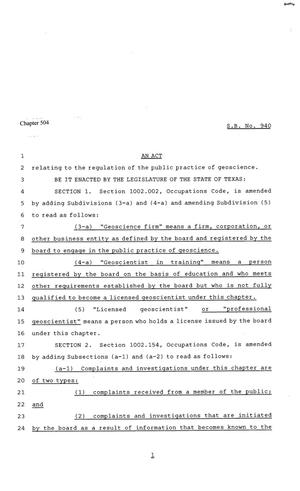 81st Texas Legislature, Senate Bill 940, Chapter 504