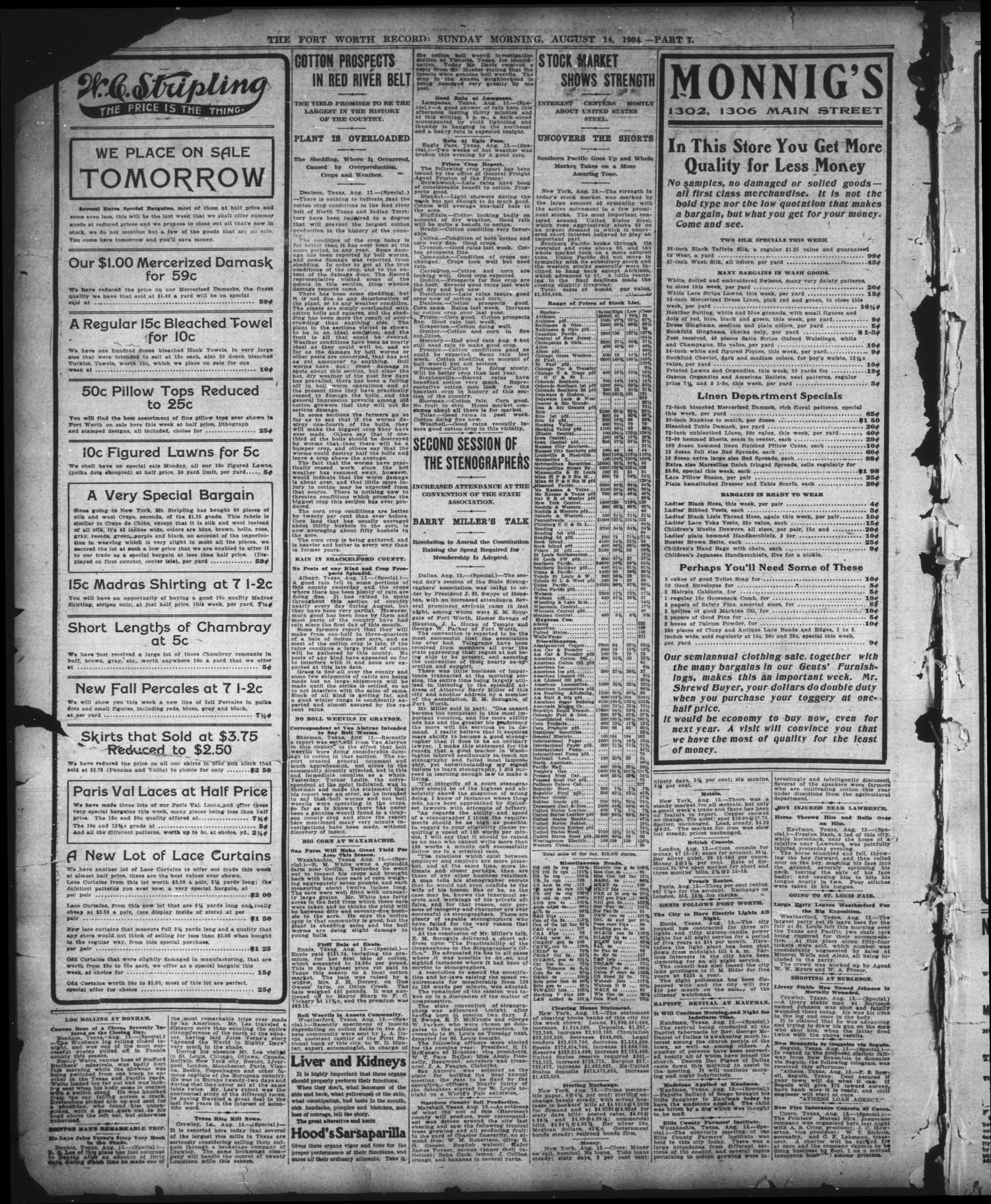 The Fort Worth Record and Register (Fort Worth, Tex.), Vol. 8, No. 293, Ed. 1 Sunday, August 14, 1904
                                                
                                                    [Sequence #]: 2 of 24
                                                