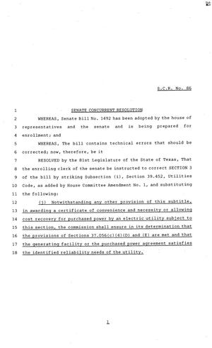 81st Texas Legislature, Senate Concurrent Resolutions 86