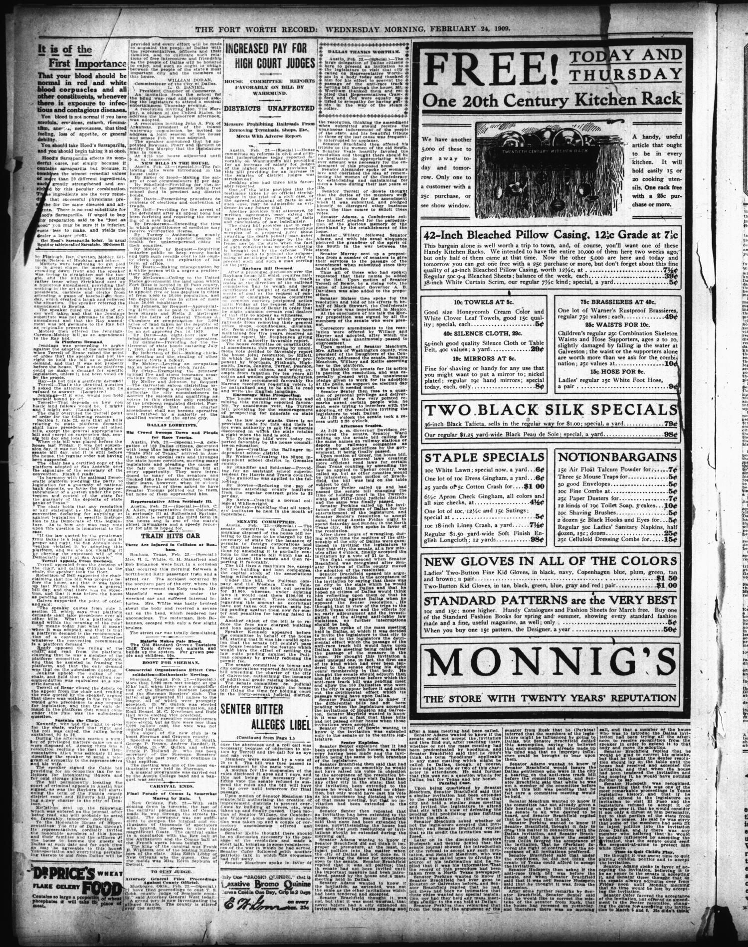 The Fort Worth Record and Register (Fort Worth, Tex.), Vol. 13, No. 132, Ed. 1 Wednesday, February 24, 1909
                                                
                                                    [Sequence #]: 2 of 12
                                                