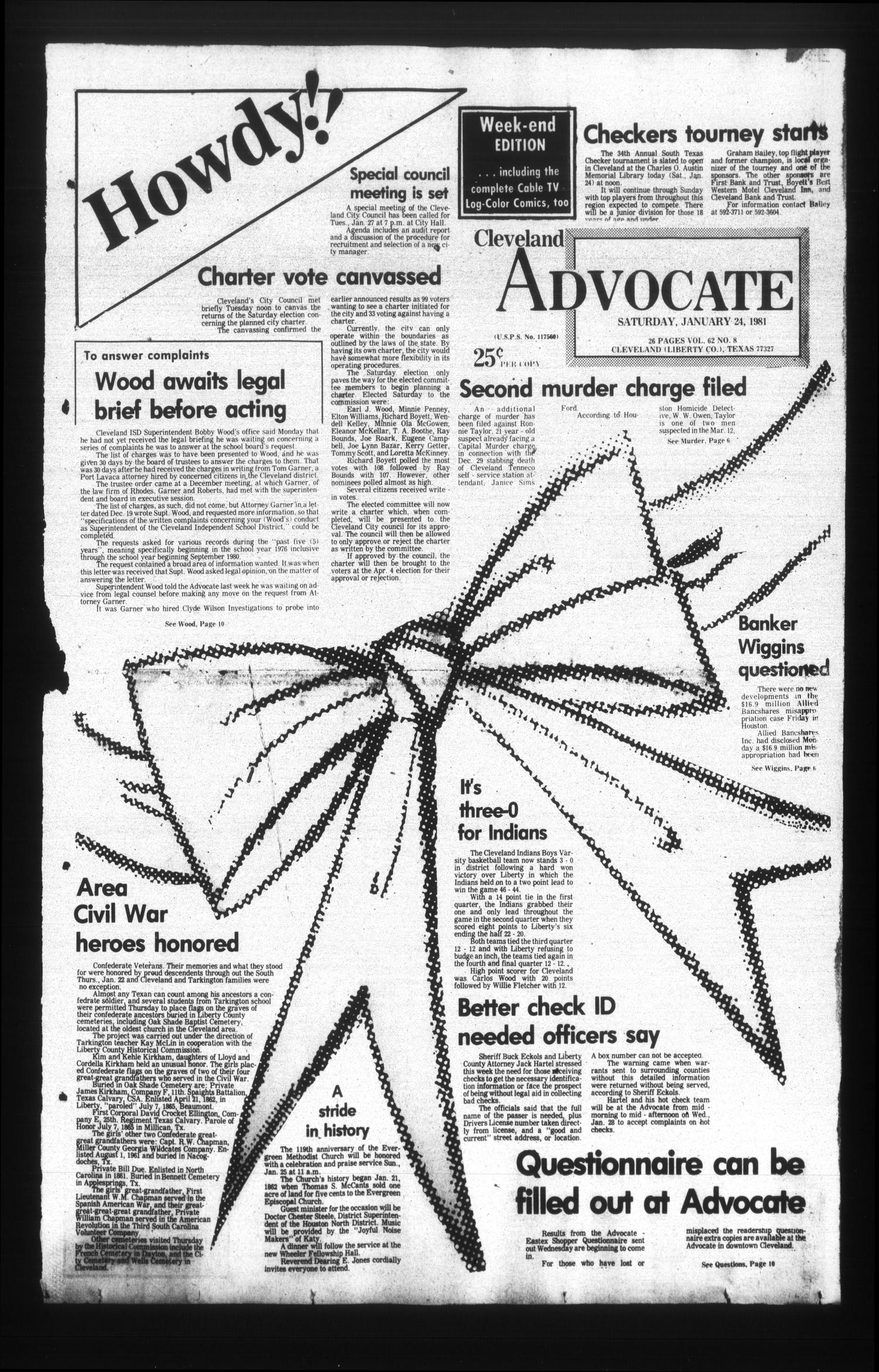 Cleveland Advocate (Cleveland, Tex.), Vol. 62, No. 8, Ed. 1 Saturday, January 24, 1981
                                                
                                                    [Sequence #]: 1 of 26
                                                