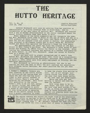 Primary view of object titled 'The Hutto Heritage (Hutto, Tex.), Vol. 1, No. 18, Ed. 1 Tuesday, June 24, 1986'.